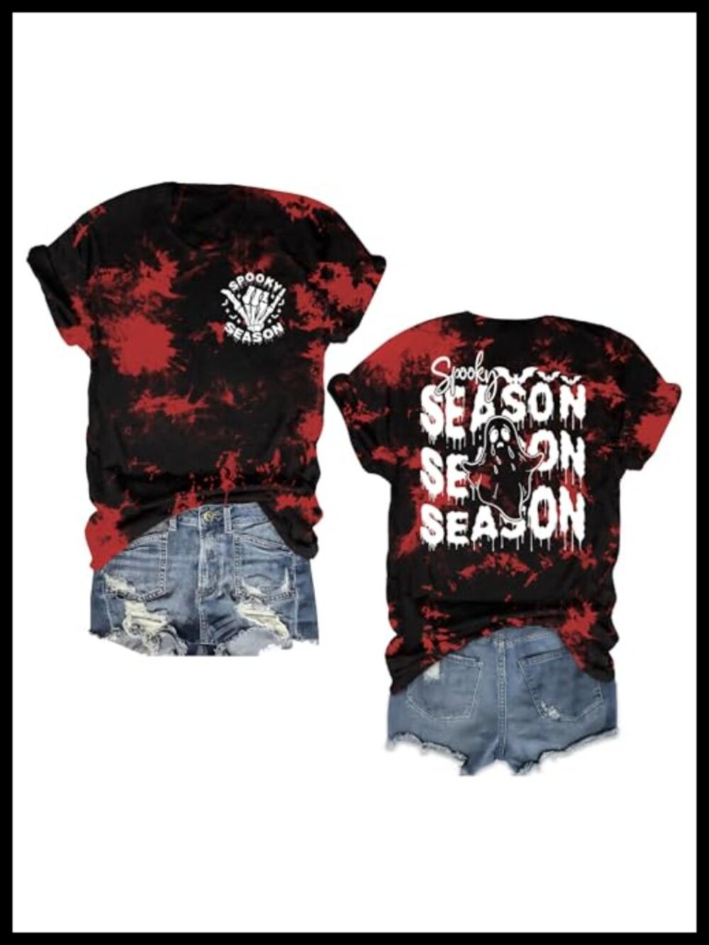 Spooky Season Ghost T-Shirt Women Short Sleeve Crew Neck Halloween Tee